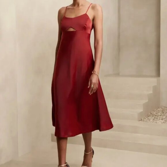 NWT Banana Republic Satin Cutout Midi Slip Dress - Picture 2 of 9